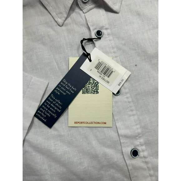 Men's XL White Linen Short-Sleeve Shirt By Report Collection Summer Linen Colle - Picture 4 of 6